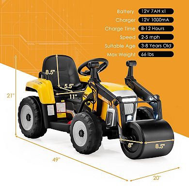 12V Yellow Kids Ride-On Road Roller with 2.4G Remote