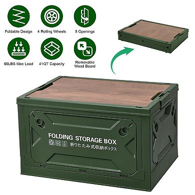 Folding Storage Bin Collapsible Organizer Box with Lockable Doors & Wheels
