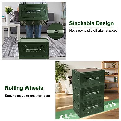 Folding Storage Bin Collapsible Organizer Box with Lockable Doors & Wheels