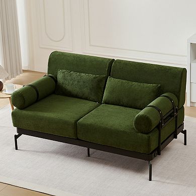 GOODSILO Modern Loveseat Sofa with USB Ports and Cylindrical Armrests