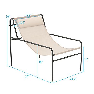 Patio Sling Lounge Chair with Headrest Pillow and Metal Frame