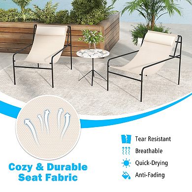 Patio Sling Lounge Chair with Headrest Pillow and Metal Frame