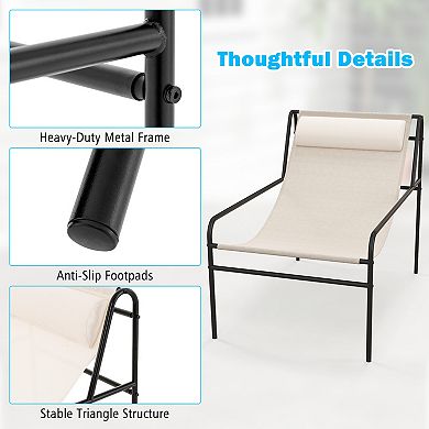 Patio Sling Lounge Chair with Headrest Pillow and Metal Frame
