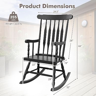 Solid Rubber Wood Rocking Chair with High Backrest for Patio or Indoor Use