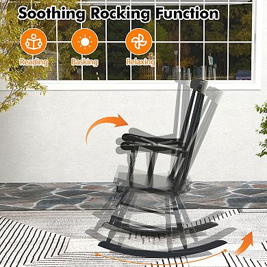 Solid Rubber Wood Rocking Chair with High Backrest for Patio or Indoor Use