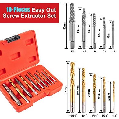 10-Piece Easy Out Screw Extractor Set