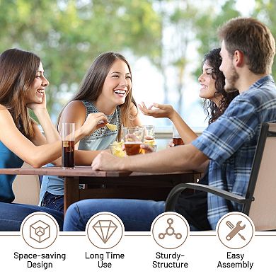 Set of 2 Patio Stackable Dining Chairs with Armrests Garden Deck Brown