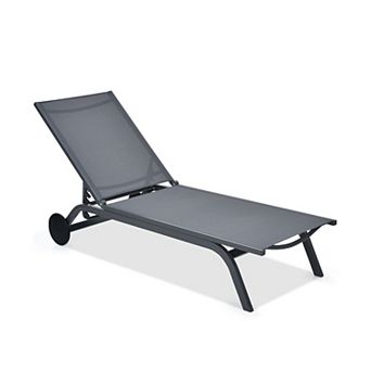 Adjustable Aluminum Patio Chaise Lounge Chair with 6 Positions and Wheels