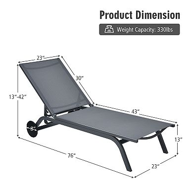 Adjustable Patio Chaise Lounge Chair With Wheels Aluminum Outdoor Recliner