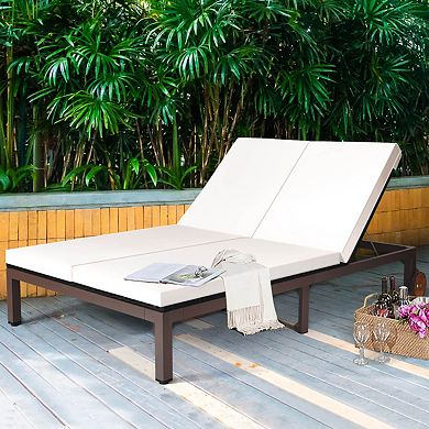 2 Person Patio Chaise Lounge Chair With Adjustable Backrest