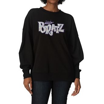 Women's Bratz Sparkle Logo Oversized Fleece Crew Sweatshirt
