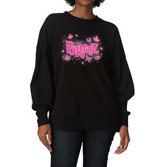 Women's Bratz Butterfly Logo Oversized Fleece Crew Sweatshirt