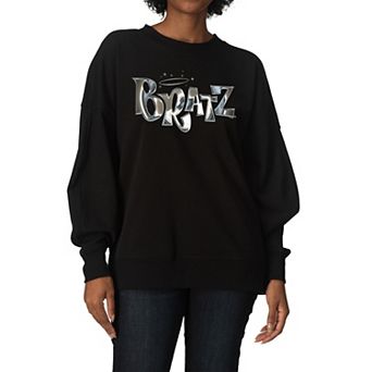 Women's Bratz Chrome Logo Oversized Fleece Crew Sweatshirt