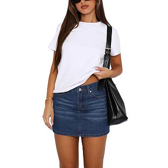 Women Mini Skirt Bodycon Denim Short High Waist Casual Washed Stretchy Denim Skirts with Pockets