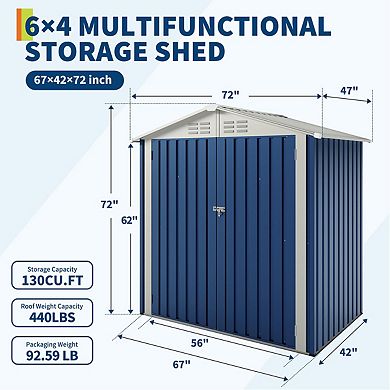 6X4 FT Outdoor Storage Shed,130 Cu Ft Outdoor Tool Shed with Sloped Roof