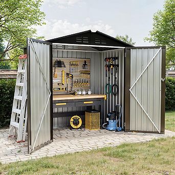 6X4 FT Outdoor Storage Shed,130 Cu Ft Outdoor Tool Shed with Sloped Roof