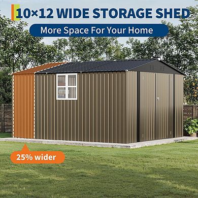 10X12 FT Storage Shed with Cross Windows & Lockable Door,ship in 3 boxes
