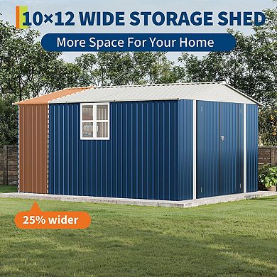 10X12 FT Storage Shed with Cross Windows & Lockable Door,ship in 3 boxes