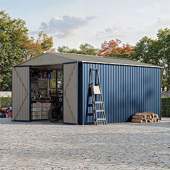 10X12 FT Storage Shed with Cross Windows & Lockable Door,ship in 3 boxes