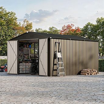 10X12 FT Storage Shed with Cross Windows & Lockable Door,ship in 3 boxes