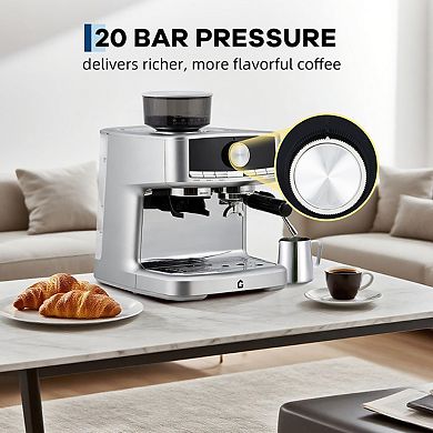 20 Bar Stainless Steel Espresso Machine with Integrated Grinder