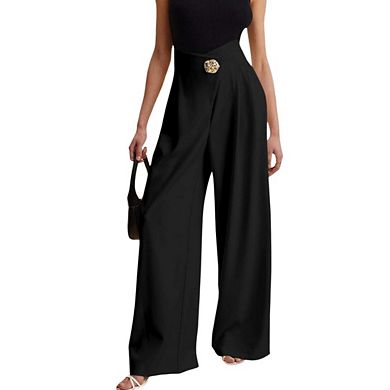 Women's Pants Casual Wide Leg Slim Fit Weekend Commute Gathering Trousers