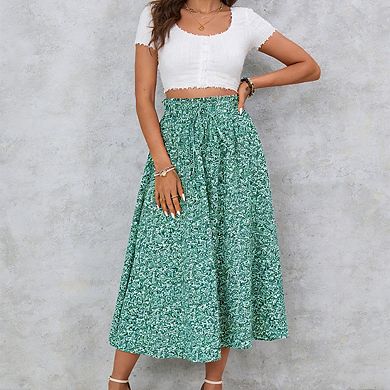 Women's Skirts Smocked Waist Tie Front Flowy Lightweight Midi Skirt