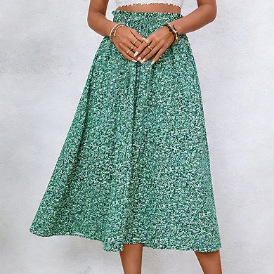 Women's Skirts Smocked Waist Tie Front Flowy Lightweight Midi Skirt