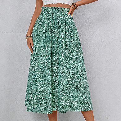 Women's Skirts Smocked Waist Tie Front Flowy Lightweight Midi Skirt