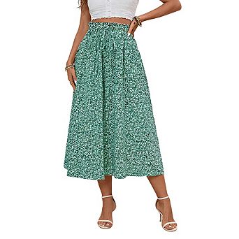 Women's Skirts Smocked Waist Tie Front Flowy Lightweight Midi Skirt
