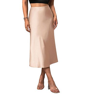 Women's High Waist Satin Flowy A Line Elegant Midi Skirt