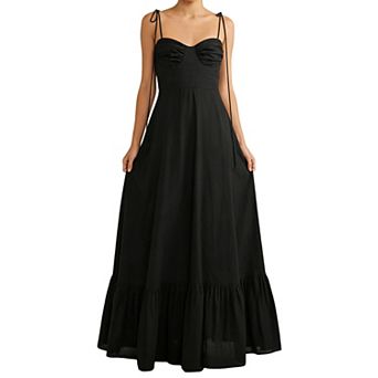 Women's Spaghetti Strap Maxi Dress Sweetheart Neck Ruffle Hem Flowy Casual Sundress