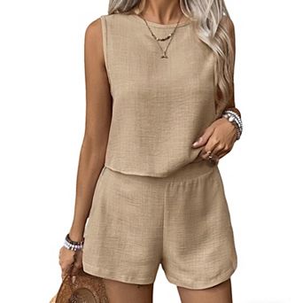 Women's 2 pc Outfits Casual Sleeveless Tank Top and Shorts Summer Sets