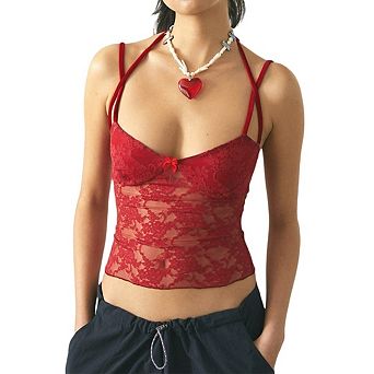 Women Lace Tank Top Mesh See Through Backless Cami Y2k Going Out Top