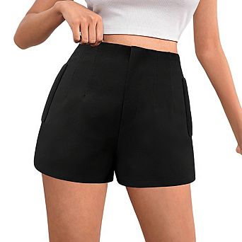 Women's High Rise Bodycon Shorts with Side Pocket Back Zipper Closure