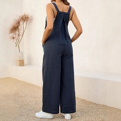 Women's Maternity Overalls Gingham Print Sleeveless Wide Leg Y2K Pregnancy Jumpsuits