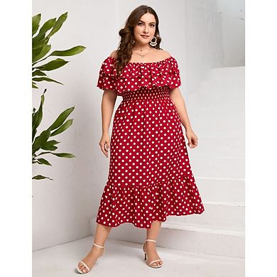 Women's Plus Size Boho Floral Print Off Shoulder Long A Line Dress