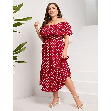 Women's Plus Size Boho Floral Print Off Shoulder Long A Line Dress