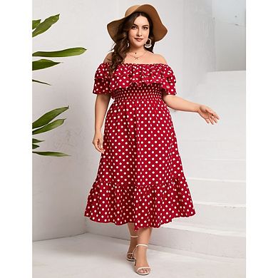 Women's Plus Size Boho Floral Print Off Shoulder Long A Line Dress