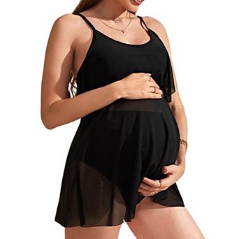 Women's Maternity Two Piece Swimsuit Ruffle Flowy Tankini with Adjustable Straps