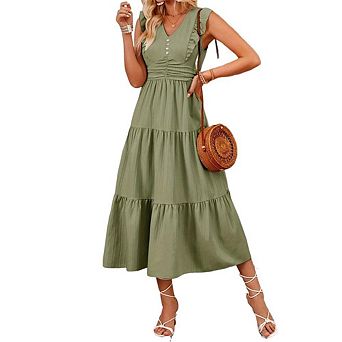 Women Maxi Dresses Summer Casual Sleeveless Patchwork Knit Tank Dress Flowy Beach Sundress