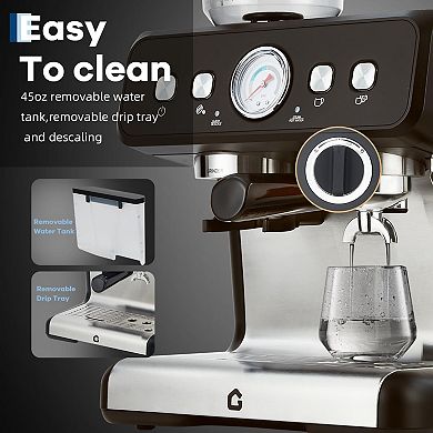 20-Bar Espresso Coffee Machine with Built-In Grinder, 2.8L Removable Tank