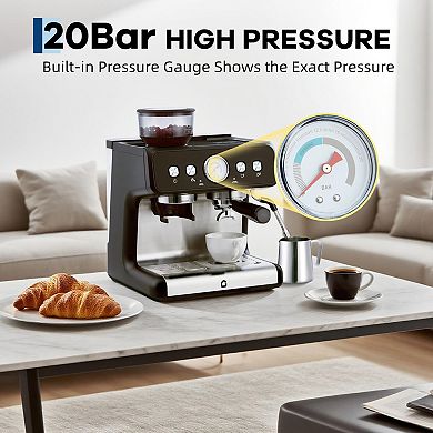 20-Bar Espresso Coffee Machine with Built-In Grinder, 2.8L Removable Tank