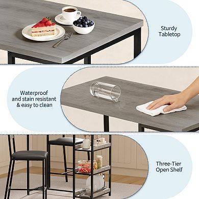 36" Counter Height Dining Table Set for 2 with Upholstered Bar Chairs and Storage Shelves