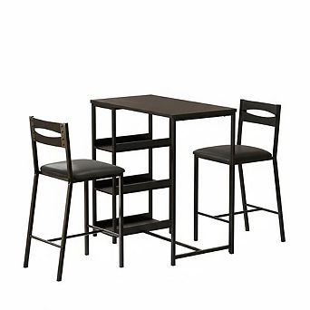 36" Counter Height Dining Table Set for 2 with Upholstered Bar Chairs and Storage Shelves