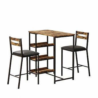 36" Counter Height Dining Table Set for 2 with Upholstered Bar Chairs and Storage Shelves