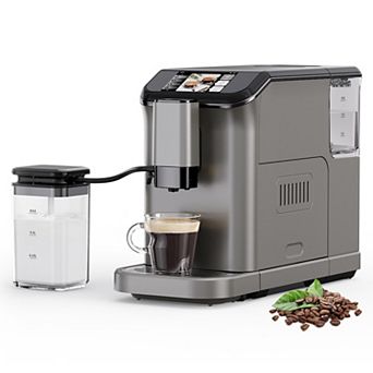Fully Automatic Espresso Maker with Milk Frother,4 Beverage Options,Built in Grinder