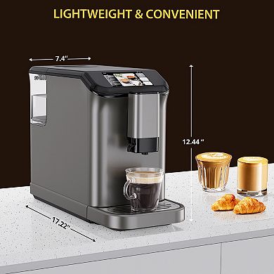 Fully Automatic Espresso Maker with Milk Frother,4 Beverage Options,Built in Grinder