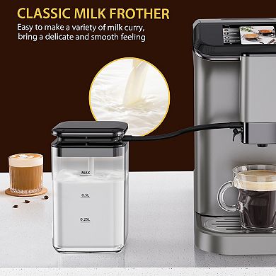 Fully Automatic Espresso Maker with Milk Frother,4 Beverage Options,Built in Grinder