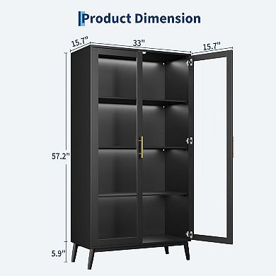 Display Cabinet,Multi-Color LED Ambient Lighting, 4-Story Large Storage Space,Transparent Glass Door